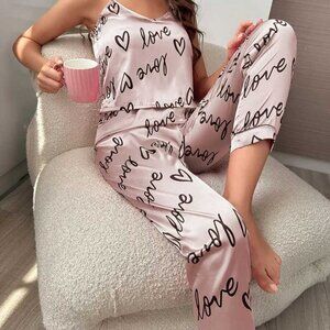 Women's Lingerie Satin Pajamas 2-Pc Set Sleepwear Cropped Cami